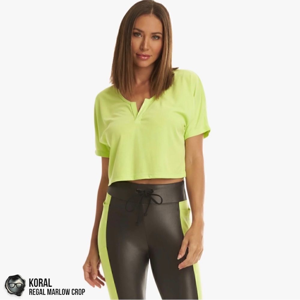 KORAL REGAL MARLOW CROP TOP IN CITRINA NEON YELLOW GREEN WORKOUT TEE SIZE SMALL